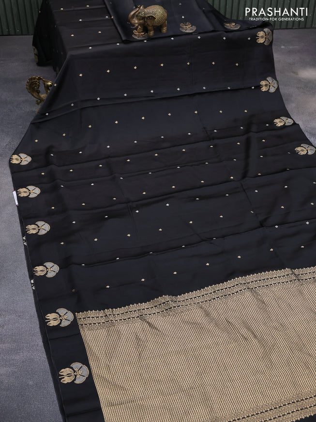 Mushru silk saree black with zari woven buttas and zari woven butta border