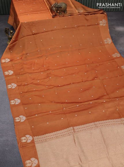 Mushru silk saree dark mustard with zari woven buttas and zari woven butta border