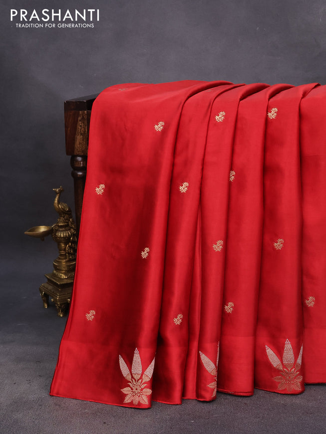 Mushru silk saree red with zari woven buttas and zari woven butta border