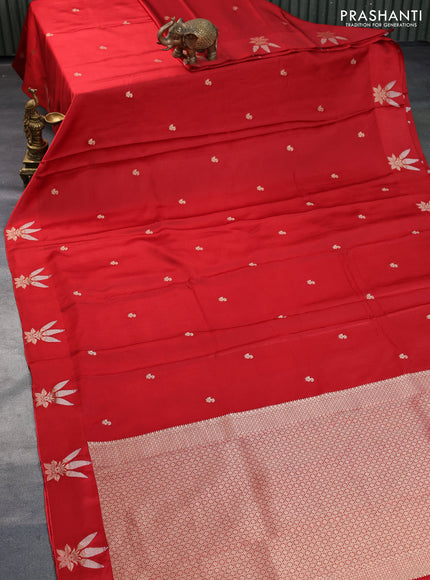 Mushru silk saree red with zari woven buttas and zari woven butta border