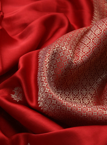 Mushru silk saree red with zari woven buttas and zari woven butta border