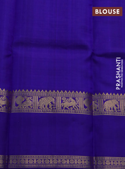 Pure kanchipuram silk saree cs blue and blue with allover thread checks & buttas and rettapet zari woven border