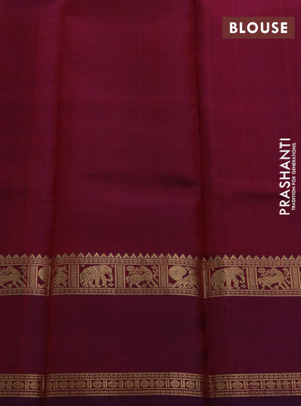 Pure kanchipuram silk saree red and dual shade of bluish maroon with allover thread checks & buttas and rettapet zari woven border