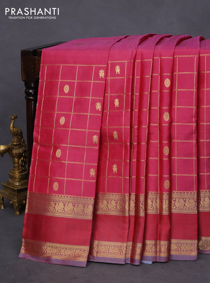 Pure kanchipuram silk saree pink shade and grey with zari woven buttas & zari checks and rettapet zari woven border