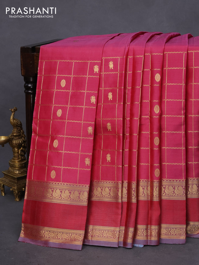 Pure kanchipuram silk saree pink shade and grey with zari woven buttas & zari checks and rettapet zari woven border