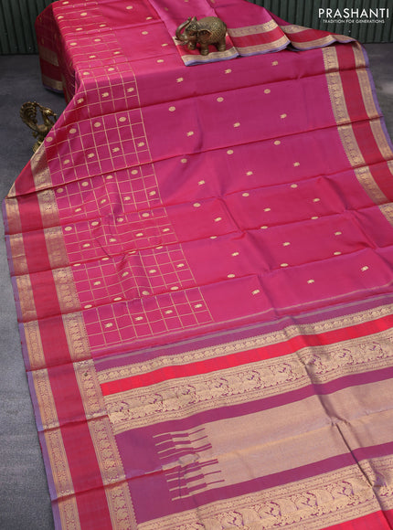 Pure kanchipuram silk saree pink shade and grey with zari woven buttas & zari checks and rettapet zari woven border