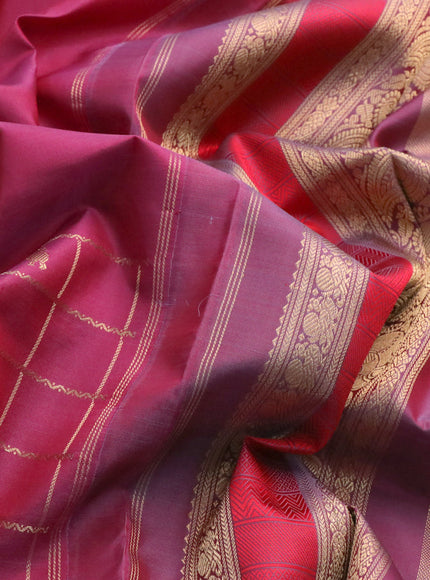 Pure kanchipuram silk saree pink shade and grey with zari woven buttas & zari checks and rettapet zari woven border