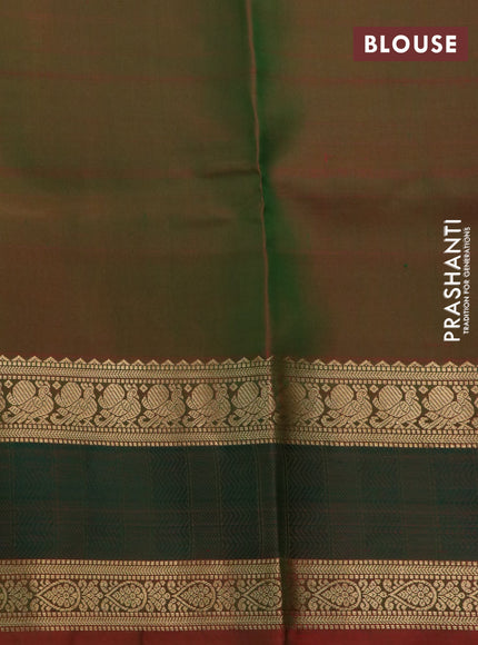 Pure kanchipuram silk saree mehendi green and red shade with zari woven buttas & zari checks and rettapet zari woven border