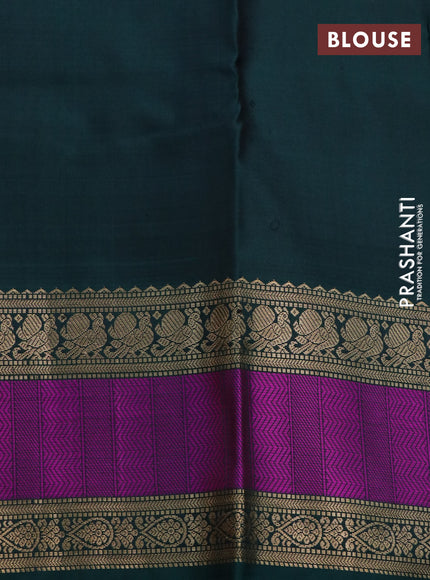 Pure kanchipuram silk saree black and green with zari woven buttas & zari checks and rettapet zari woven border