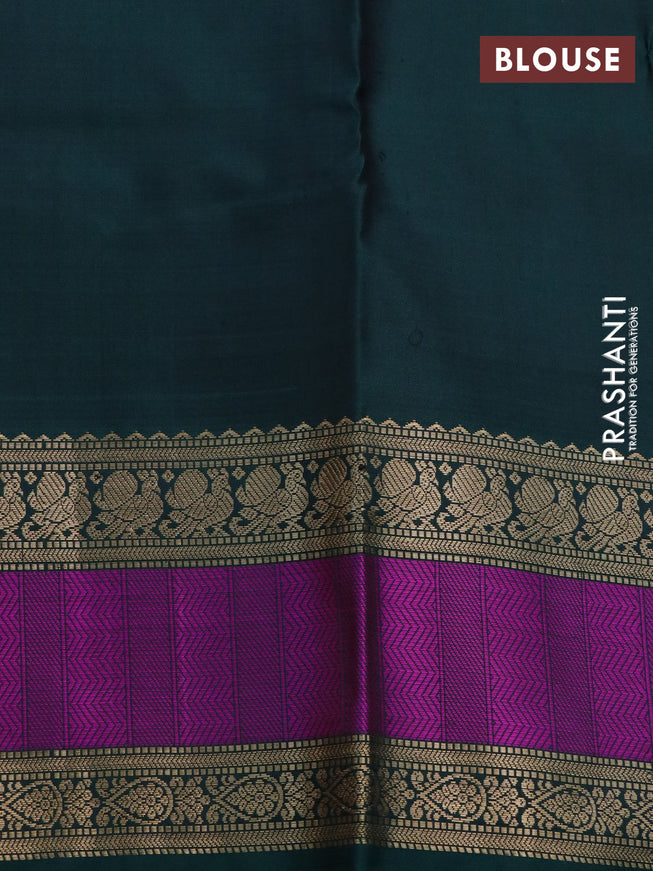 Pure kanchipuram silk saree black and green with zari woven buttas & zari checks and rettapet zari woven border