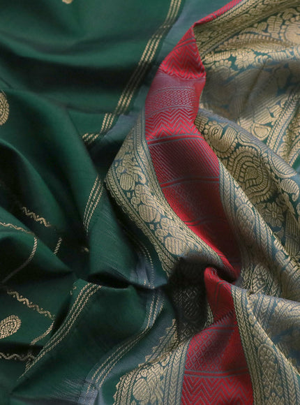 Pure kanchipuram silk saree green and grey with zari woven buttas & zari checks and rettapet zari woven border