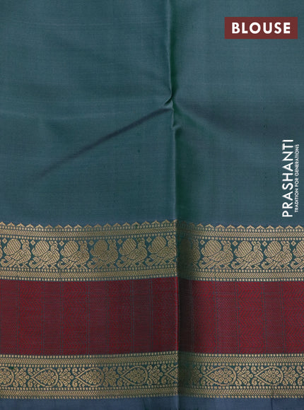 Pure kanchipuram silk saree green and grey with zari woven buttas & zari checks and rettapet zari woven border