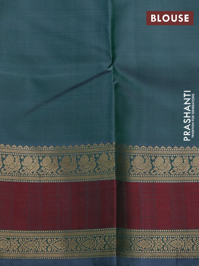 Pure kanchipuram silk saree green and grey with zari woven buttas & zari checks and rettapet zari woven border