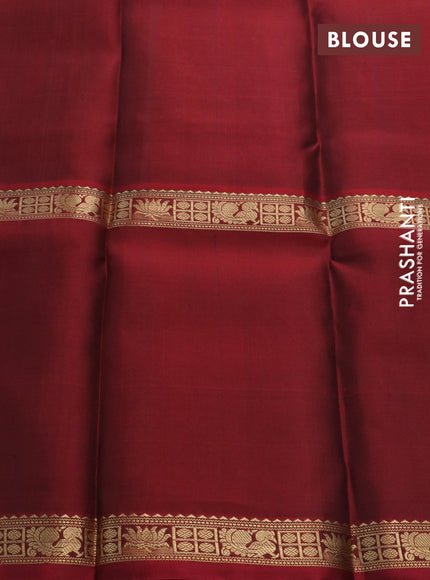 Pure kanchipuram silk saree black and maroon with allover thread weaves and long rettapet zari woven border