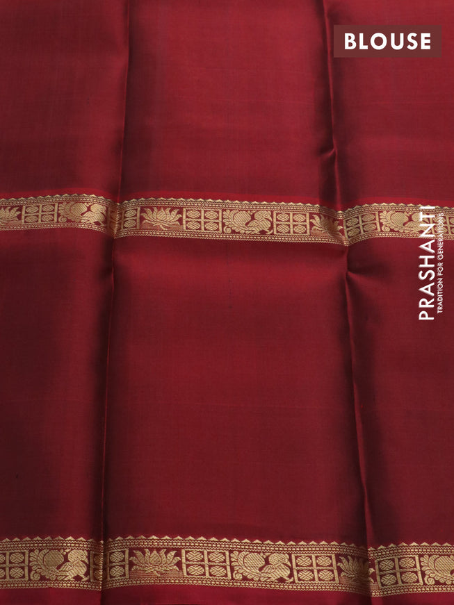 Pure kanchipuram silk saree black and maroon with allover thread weaves and long rettapet zari woven border