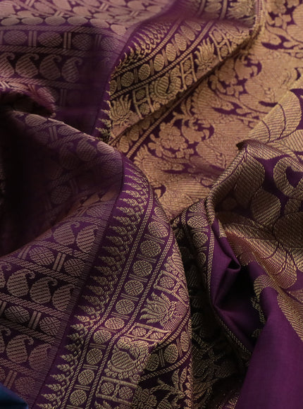 Pure kanchipuram silk saree deep purple with allover thread weaves and long ganga jamuna border