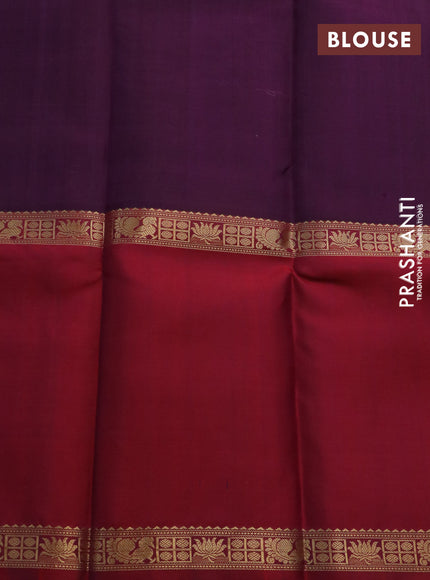 Pure kanchipuram silk saree deep purple with allover thread weaves and long ganga jamuna border