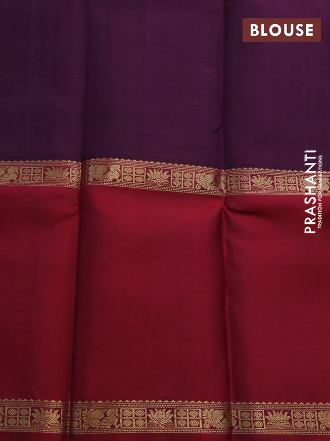 Pure kanchipuram silk saree deep purple with allover thread weaves and long ganga jamuna border