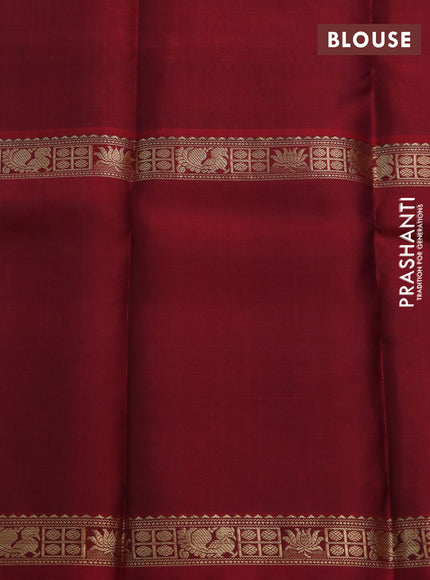 Pure kanchipuram silk saree coffee brown and maroon with allover thread weaves and long rettapet zari woven border