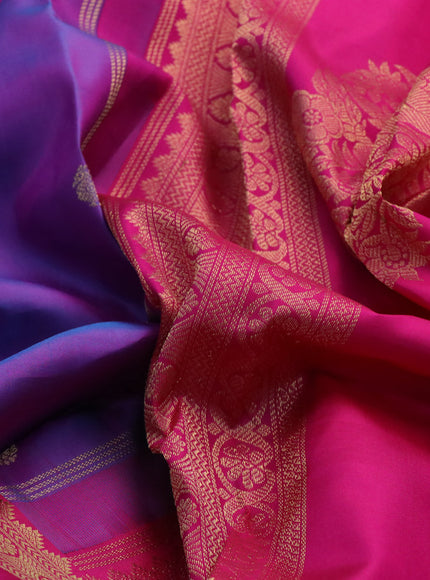 Pure kanchipuram silk saree dual shade of blue and pink with zari woven buttas and rettapet zari woven border