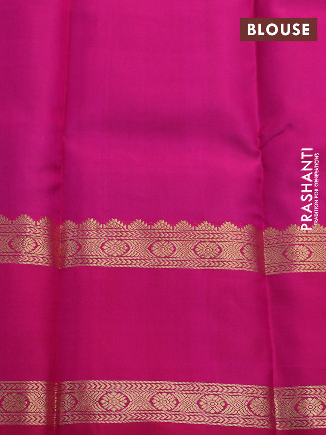 Pure kanchipuram silk saree dual shade of blue and pink with zari woven buttas and rettapet zari woven border