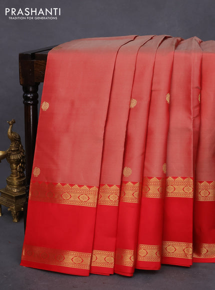 Pure kanchipuram silk saree red shade with zari woven buttas and rettapet zari woven border