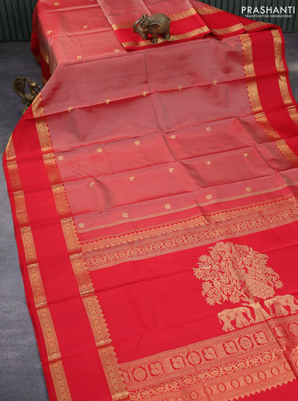 Pure kanchipuram silk saree red shade with zari woven buttas and rettapet zari woven border