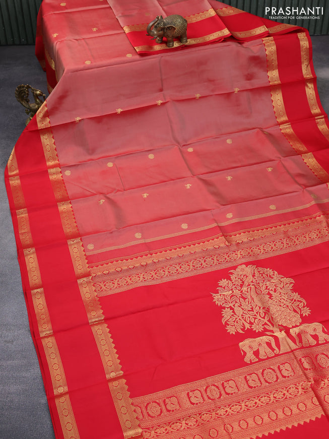 Pure kanchipuram silk saree red shade with zari woven buttas and rettapet zari woven border