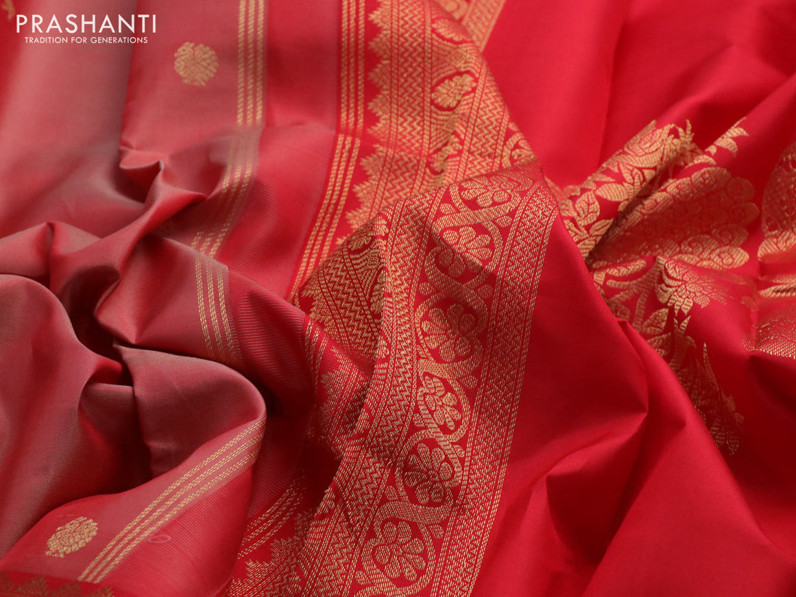 Pure kanchipuram silk saree red shade with zari woven buttas and rettapet zari woven border