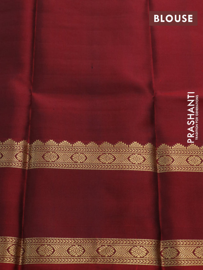 Pure kanchipuram silk saree grey and maroon with zari woven buttas and rettapet zari woven border