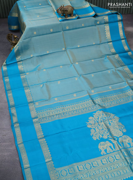 Pure kanchipuram silk saree teal blue shade and cs blue with zari woven buttas and rettapet zari woven border