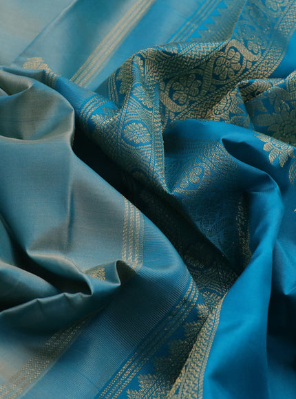 Pure kanchipuram silk saree teal blue shade and cs blue with zari woven buttas and rettapet zari woven border