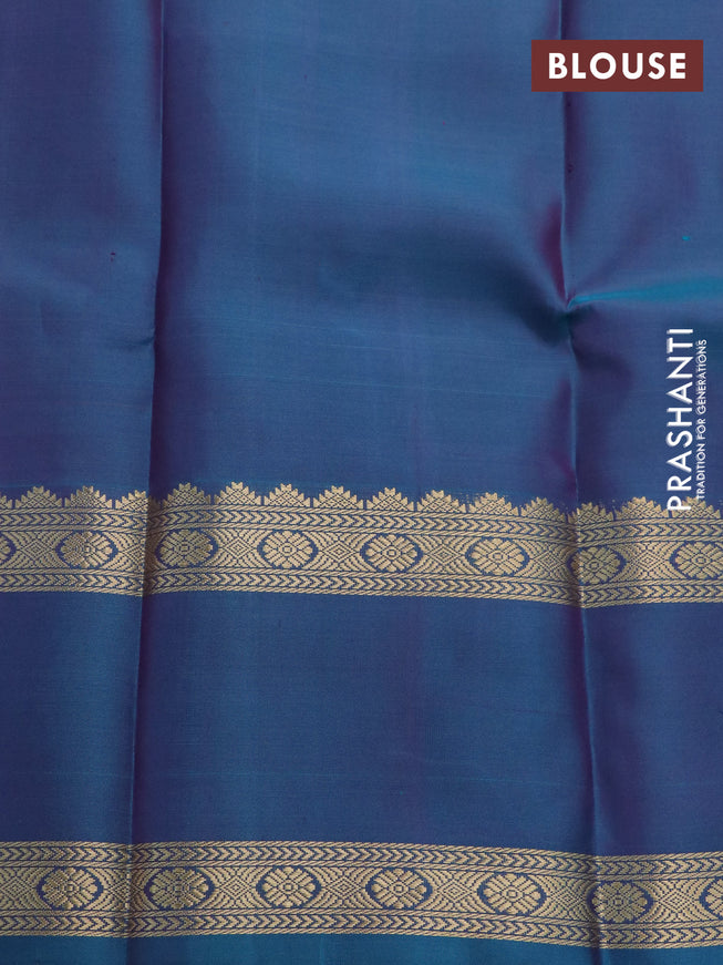 Pure kanchipuram silk saree dual shade of honey and peacock green with zari woven buttas and rettapet zari woven border