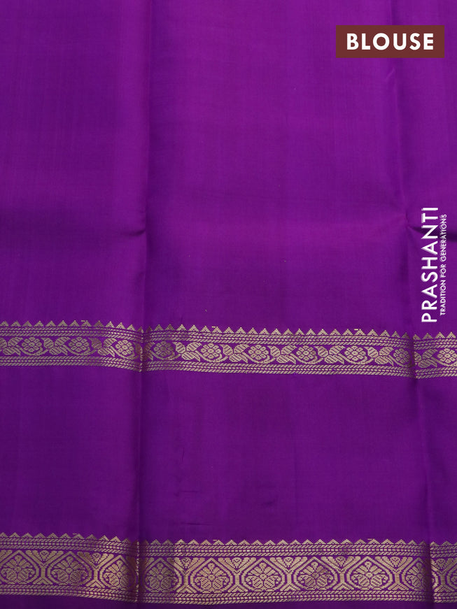 Pure kanchipuram silk saree purple with allover zari checked pattern and rettapet zari woven border