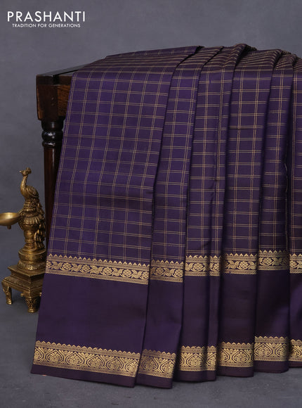 Pure kanchipuram silk saree blue with allover zari checked pattern and rettapet zari woven border