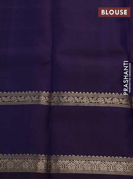 Pure kanchipuram silk saree blue with allover zari checked pattern and rettapet zari woven border