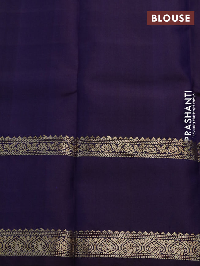 Pure kanchipuram silk saree blue with allover zari checked pattern and rettapet zari woven border