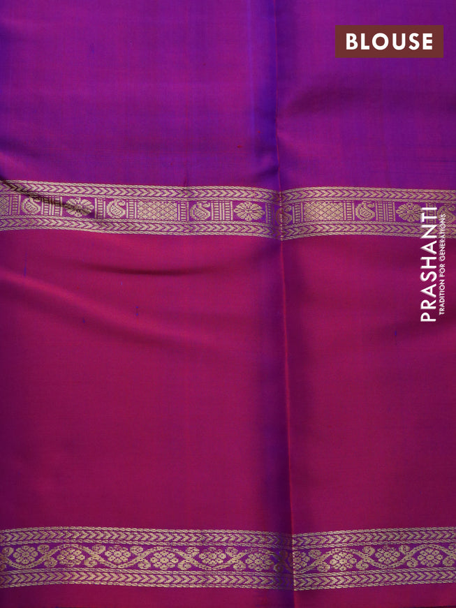 Pure kanchipuram silk saree blue and magenta pink with allover thread woven checked pattern & buttas and rettapet zari woven border