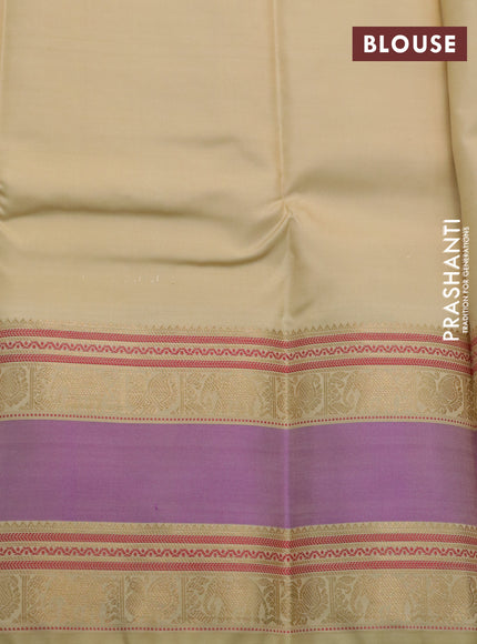 Pure kanchipuram silk saree sandal with paisley zari woven buttas and rettapet zari woven border