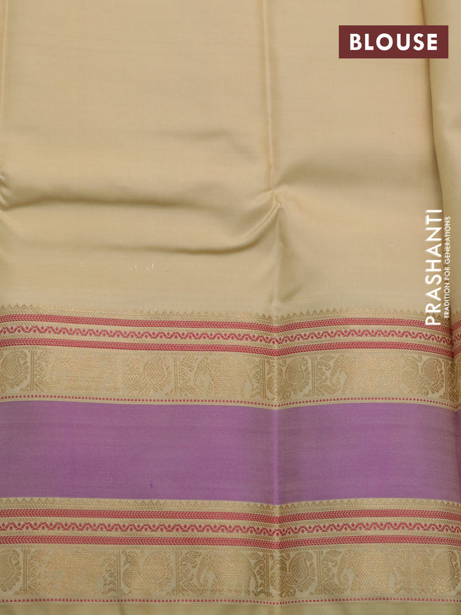 Pure kanchipuram silk saree sandal with paisley zari woven buttas and rettapet zari woven border