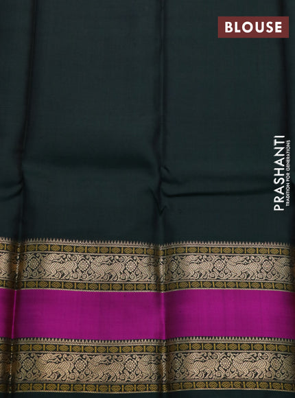 Pure kanchipuram silk saree mehendi green and bottle green with paisley zari woven buttas and rettapet zari woven border