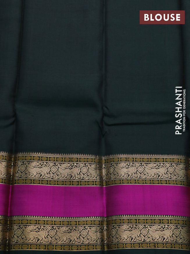 Pure kanchipuram silk saree mehendi green and bottle green with paisley zari woven buttas and rettapet zari woven border