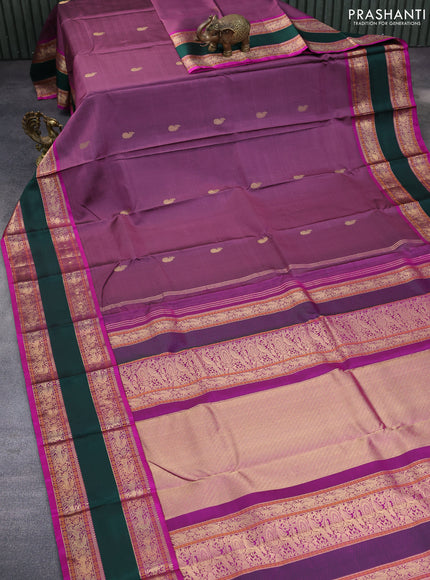 Pure kanchipuram silk saree mauve ink and magenta pink with plain body and rettapet zari woven border