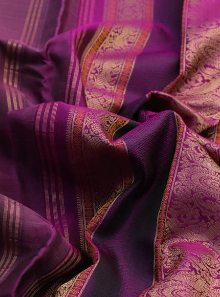 Pure kanchipuram silk saree mauve ink and magenta pink with plain body and rettapet zari woven border