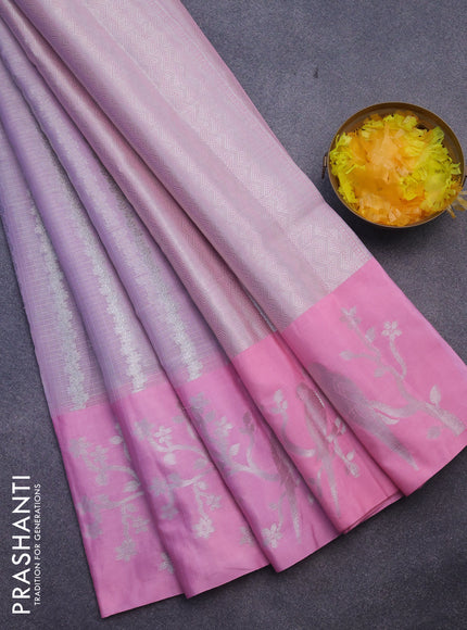 Cotton zari kota saree pastel lavender and light pink with allover silver zari weaves and silver zari woven border