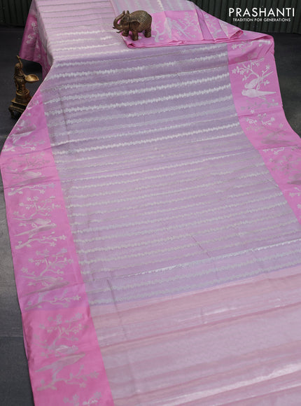 Cotton zari kota saree pastel lavender and light pink with allover silver zari weaves and silver zari woven border