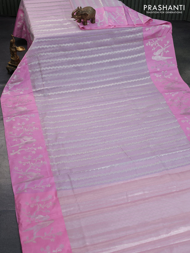 Cotton zari kota saree pastel lavender and light pink with allover silver zari weaves and silver zari woven border