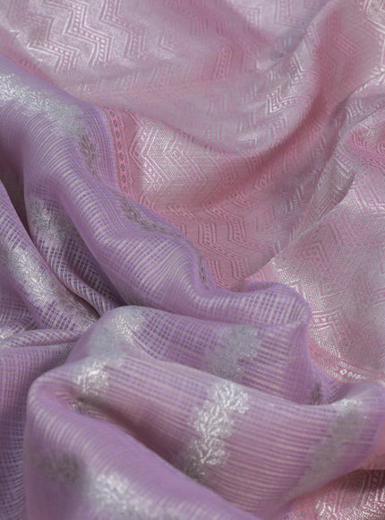 Cotton zari kota saree pastel lavender and light pink with allover silver zari weaves and silver zari woven border