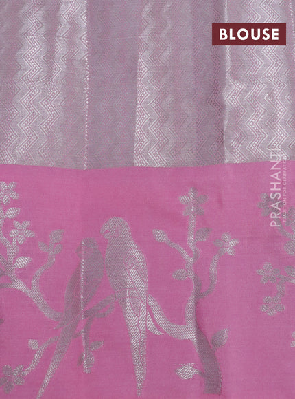 Cotton zari kota saree pastel lavender and light pink with allover silver zari weaves and silver zari woven border