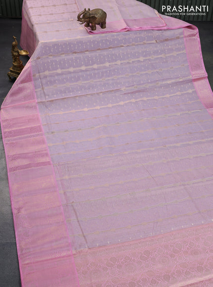 Cotton zari kota saree pastel lavender and light pink with allover zari weaves and long zari woven border